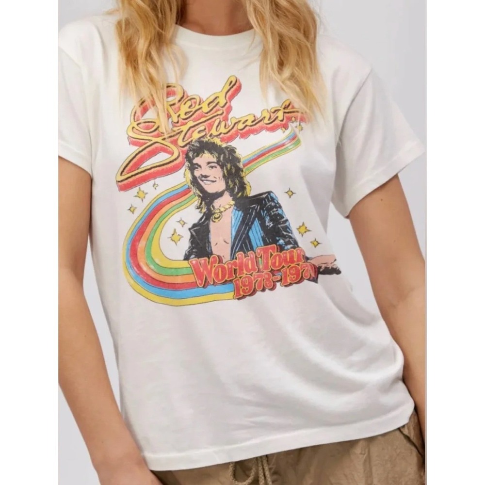 Daydreamer Rod Stewart World Tour White Graphic Tee Large Band Retro Concert